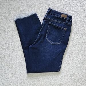 Judy Blue Dark Blue Stretch Denim Cropped Straight Jeans Size 9/29 Raw Hem